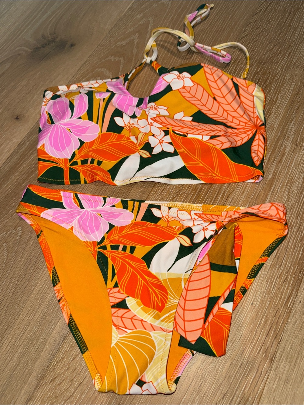 aerie Floral Tropical Orange Pink Bikini Set